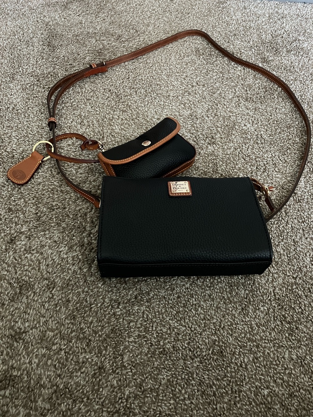 Dooney & Bourke Black Pebble Leather Crossbody Bag Coin Pouch, & Key Fob